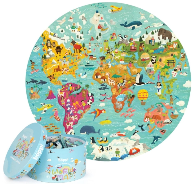 Boppi 150 Piece Round Circle Jigsaw Puzzle– World Map