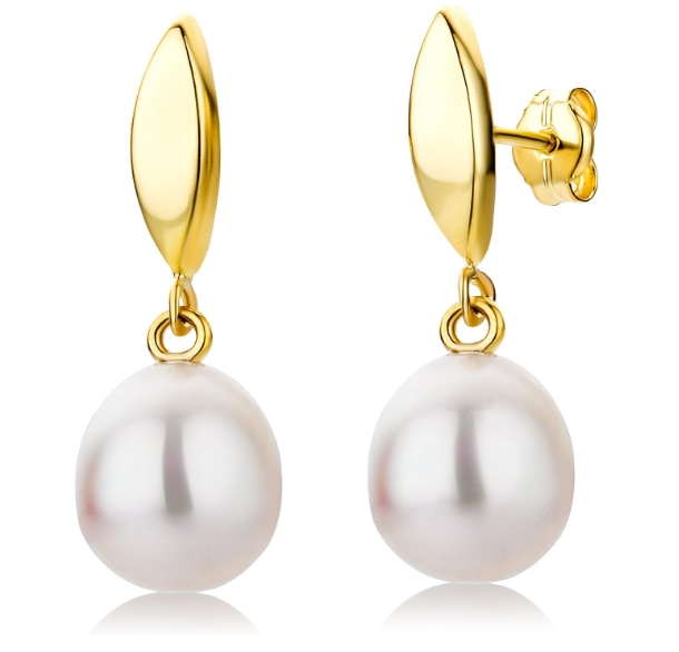 Miore Yellow Gold Freshwater Pearl Drop Earrings